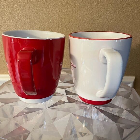 Starbucks Abbey Coffee Cups Set Red and White 2008 16 Ounce - Picture 8 of 10